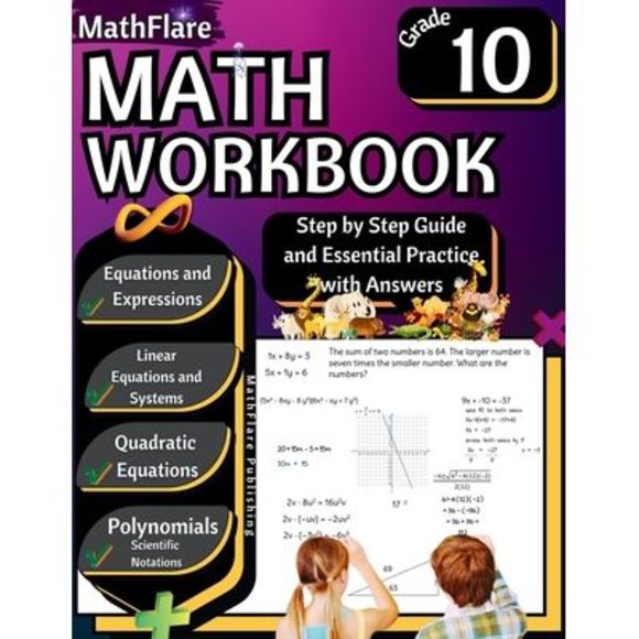 MathFlare - Math Workbook 10th Grade: Math Workbook Grade 10: Equations and Expr - Picture 1 of 1